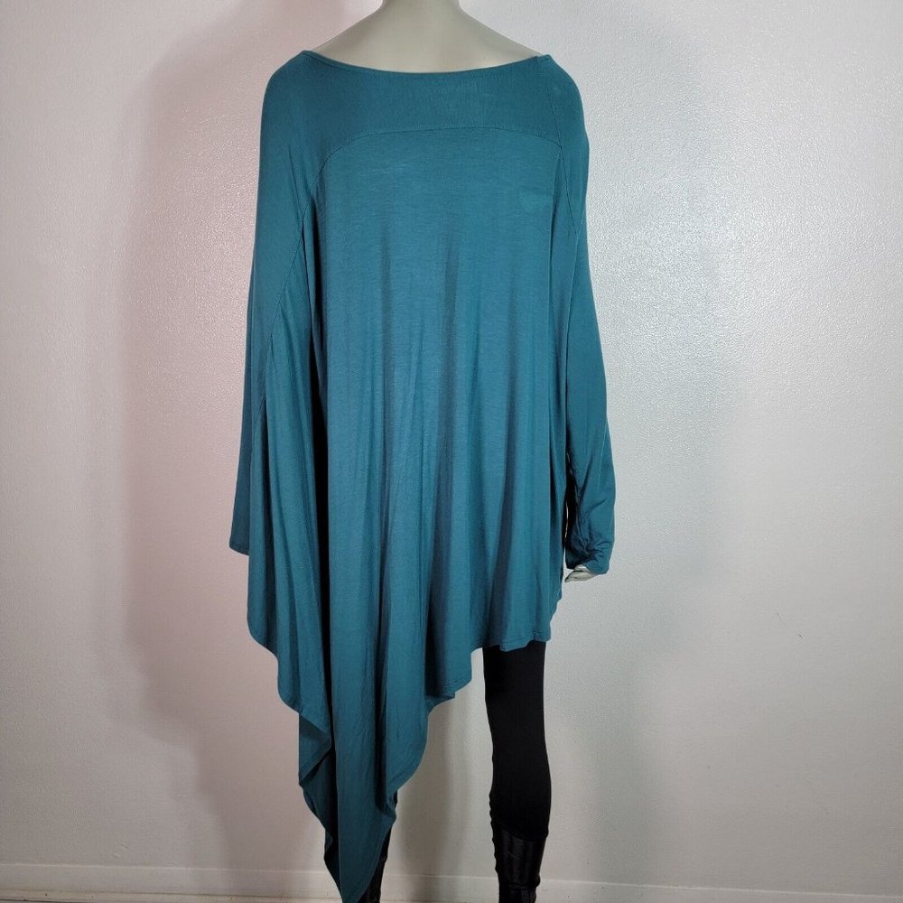 Roaman's Tunic Top Plus Size 22/24 Boat Neck Asymmetric‎ Long Hem Stretch Green - Picture 3 of 8